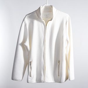 Karen Scott Sport Quilted White Bomber Jacket, Zip Front, Size XL